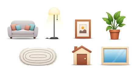 Set of furniture icons. Furniture for the living room. Vector illustrationの素材