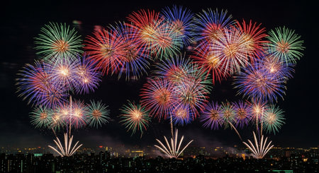 Colorful fireworks display for celebration happy new year and merry christmasの素材