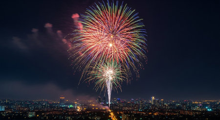 Colorful fireworks display over the city at night, Bangkok, Thailandの素材