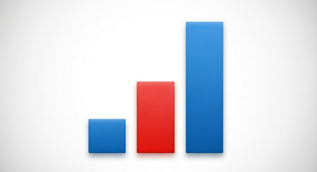 a simple bar graph showing an increasing trend with blue and red bars on whiteの素材