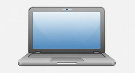 a sleek laptop computer open with a bright screen ideal for work or entertainmentの素材