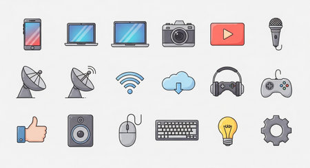 Set of vector line icons of communication and technology. Modern style.の素材