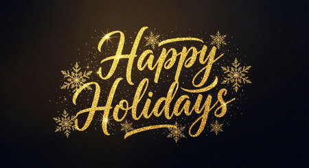 Happy Holidays gold lettering on blackboard background. Vector illustration.の素材