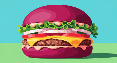 Hamburger. Vector illustration of a hamburger on a green background.の素材