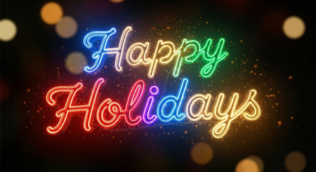 Happy Holidays lettering in neon style. Vector illustration EPS10の素材