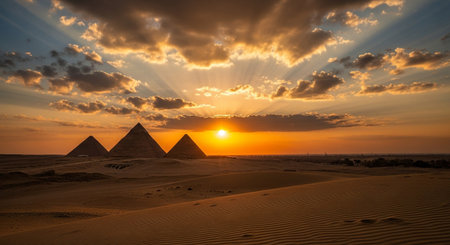 Sunset over the Pyramids of Giza in Cairo, Egyptの素材