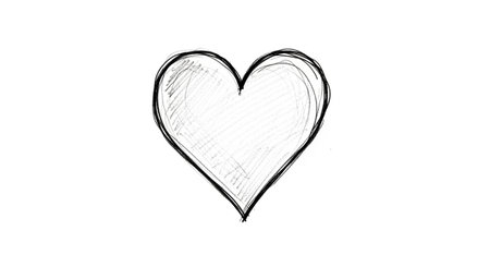 Hand drawn heart isolated on white background. Black and white illustration.の素材