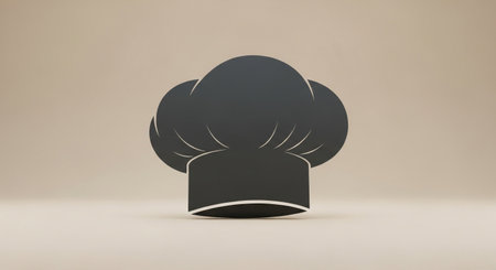 Black chef hat icon on beige background. 3D rendering.の素材