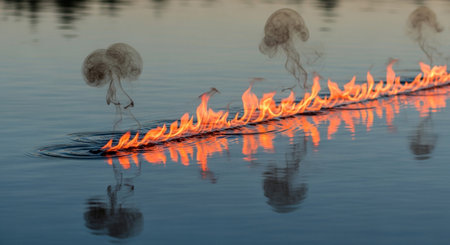 Burning incense sticks in the lake, closeup of photoの素材