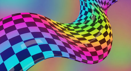 3d rendering of a checkered flag on a rainbow backgroundの素材