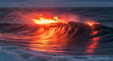 Flaming wave breaking on the coast of Baltic sea. 3D renderingの素材