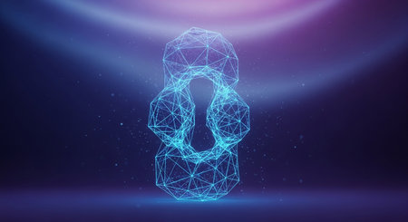 Abstract polygonal figure with a lock on a blue background.の素材