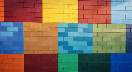 Colorful brick wall texture background. Colorful brick wall background.の素材