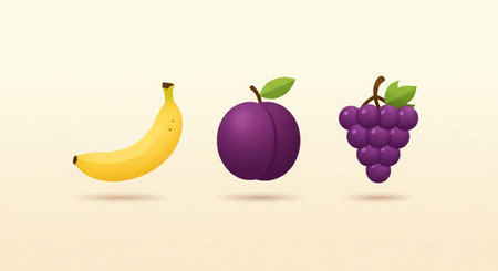 Banana, plum, grape. Vector illustration for your design.の素材
