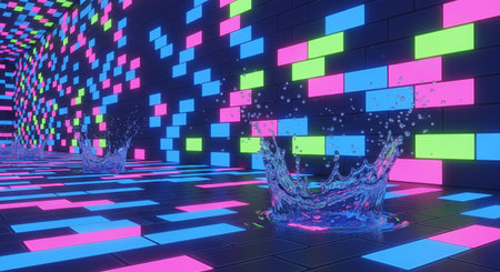 3d rendering of abstract background with neon lights. Glowing cubes.の素材