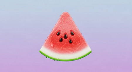 Slice of watermelon on a blue-pink background.の素材