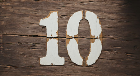 Number 10 made of wood on rustic wooden background with copy spaceの素材