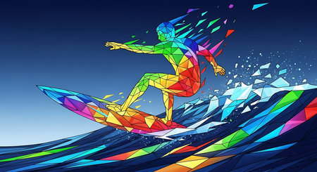 Surfing on the wave. Colorful abstract background. Vector illustration.の素材