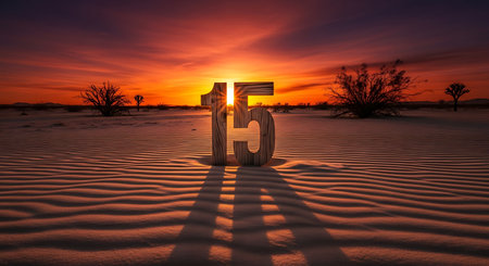 Sunset in the desert with the word 5 in the middle.の素材