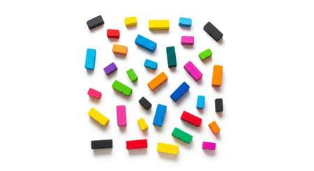 Colorful pieces of plasticine isolated on white background. Top view.の素材