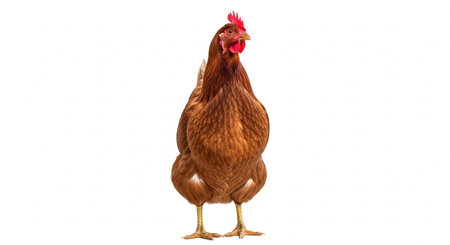 Brown hen isolated on white background. Chicken isolated on white background.の素材
