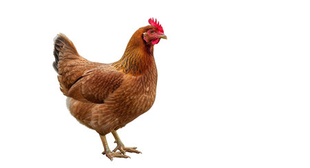 Brown hen isolated on white background, clipping path included for easy editing.の素材