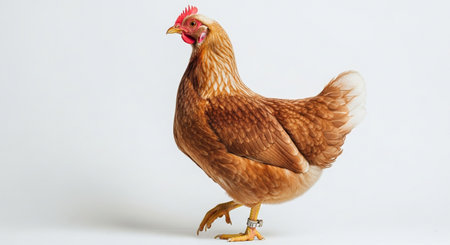 brown chicken isolated on a white background, studio shot of a chickenの素材