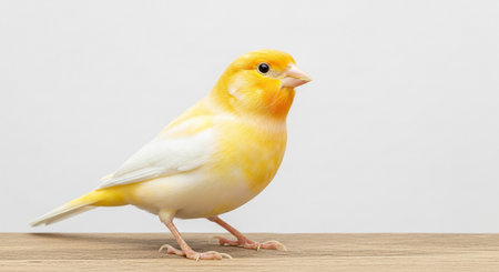 Yellow canary bird isolated on white background with copy space for your textの素材