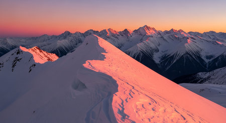 Mountain panorama at sunset. View from the top of the mountain.の素材