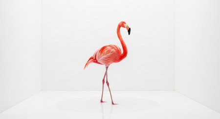 Pink flamingo isolated on white background. Minimalist still lifeの素材