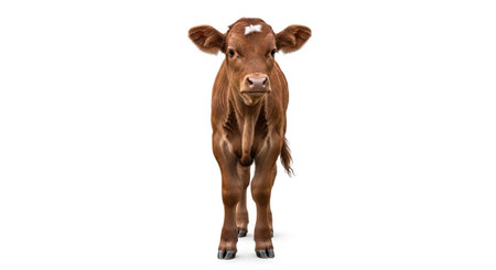 Portrait of a brown calf isolated on a white background with clipping pathの素材