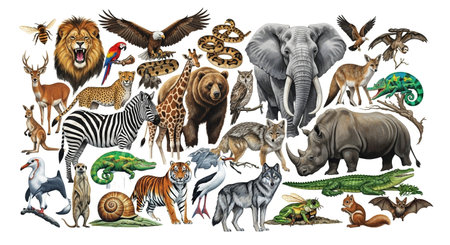 Set of wild animals isolated on white background. Watercolor hand drawn illustrationの素材