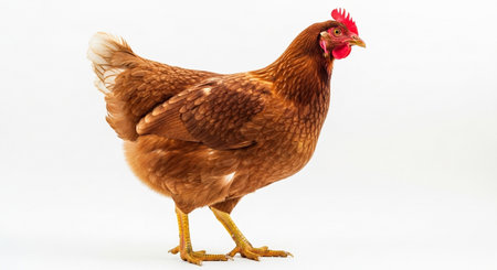 Brown hen isolated on white background with clipping path. Front view.の素材