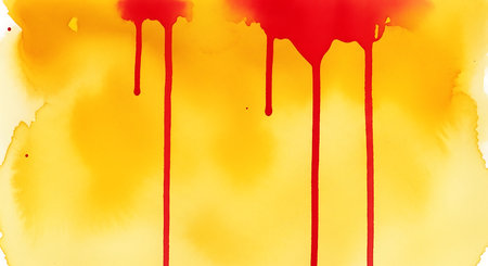 a vibrant watercolor background with red drips on a yellow backdrop, perfect for design projectsの素材