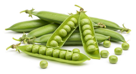 Fresh green peas isolated on white background cutout. Healthy food.の素材