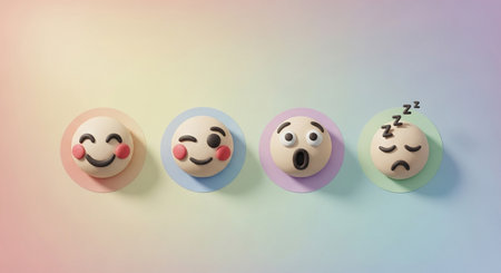3d rendering of a group of emoticons with smiley facesの素材