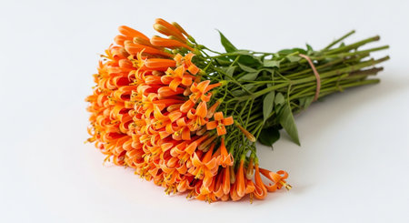 Orange trumpet flower on white background. (Citrus Venustus)の素材
