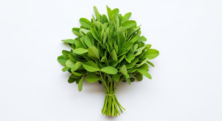 Bunch of fresh arugula leaves isolated on white background.の素材