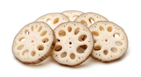 Lotus root isolated on white background. Clipping path included.の素材