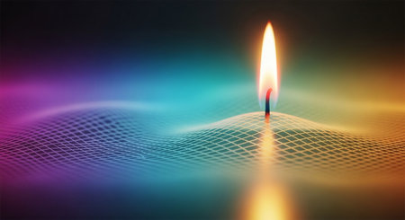 abstract 3d illustration of a lit candle on a colorful backgroundの素材