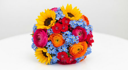 Bouquet of colorful spring flowers on a white background. Studio shot.の素材
