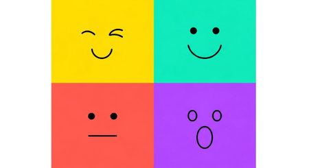 Smiley faces on colorful background. Flat lay, top view.の素材