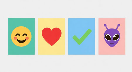 Illustration of smiley face with check mark, hearts and check markの素材