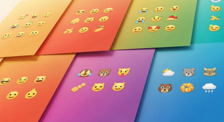 3d illustration of different emoticons on colorful background, social network conceptの素材