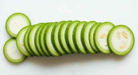 Sliced cucumber isolated on white background with clipping path.の素材