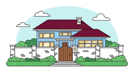 Vector illustration of a private house on a white background. Flat style.の素材