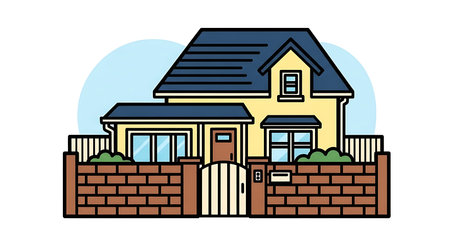 House with chimney and fence. Flat design. Vector illustration.の素材
