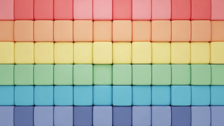 Colorful plastic blocks as background, closeup of photo. Rainbow colorsの素材