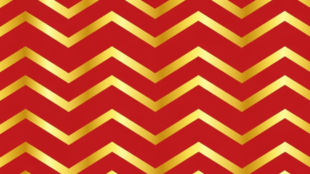 Seamless pattern with gold zigzag lines on red backgroundの素材