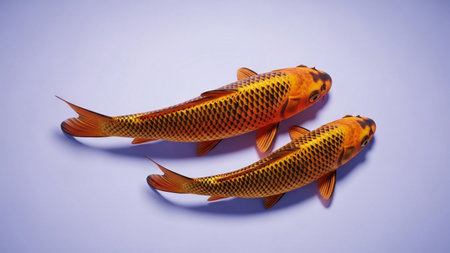 Koi fish on a purple background. 3d rendering, 3d illustration.の素材